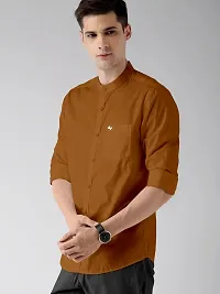 Stylish Brown Pure Cotton Solid Long Sleeves Casual Shirts For Men-thumb2