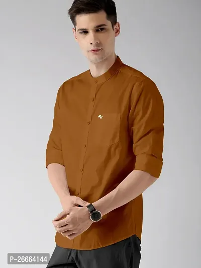 Stylish Brown Pure Cotton Solid Long Sleeves Casual Shirts For Men-thumb3