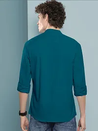 Stylish Blue Cotton Blend Solid Long Sleeves Casual Shirts For Men-thumb1