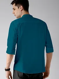 Stylish Blue Pure Cotton Solid Long Sleeves Casual Shirts For Men-thumb1