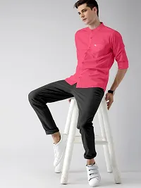 Stylish Pink Pure Cotton Solid Long Sleeves Casual Shirts For Men-thumb3