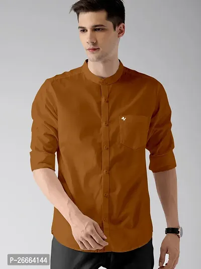 Stylish Brown Pure Cotton Solid Long Sleeves Casual Shirts For Men-thumb0