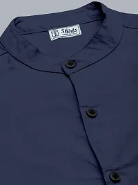 Stylish Dark Blue Cotton Blend Solid Long Sleeves Casual Shirts For Men-thumb3