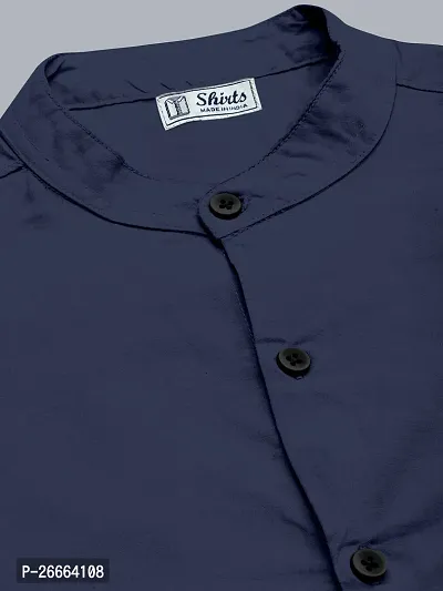 Stylish Dark Blue Cotton Blend Solid Long Sleeves Casual Shirts For Men-thumb4