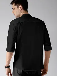 Stylish Black Pure Cotton Solid Long Sleeves Casual Shirts For Men-thumb1