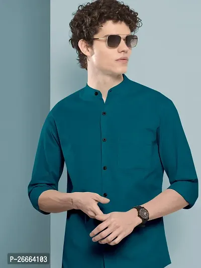 Stylish Blue Cotton Blend Solid Long Sleeves Casual Shirts For Men-thumb0