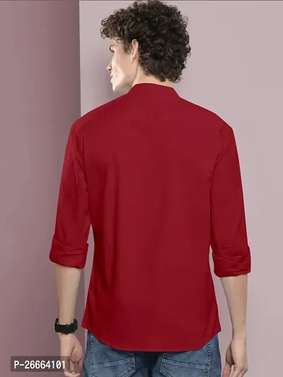 Stylish Maroon Cotton Blend Solid Long Sleeves Casual Shirts For Men-thumb2