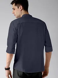 Stylish Grey Pure Cotton Solid Long Sleeves Casual Shirts For Men-thumb1