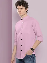 Stylish Pink Cotton Blend Solid Long Sleeves Casual Shirts For Men-thumb2