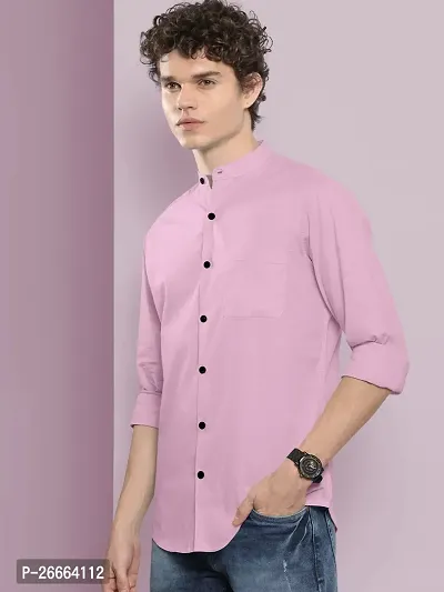 Stylish Pink Cotton Blend Solid Long Sleeves Casual Shirts For Men-thumb3