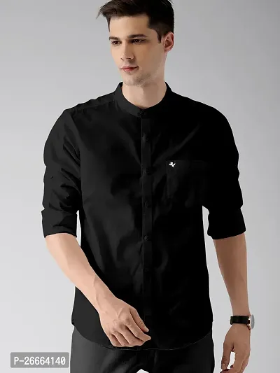 Stylish Black Pure Cotton Solid Long Sleeves Casual Shirts For Men-thumb0