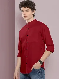 Stylish Maroon Cotton Blend Solid Long Sleeves Casual Shirts For Men-thumb2