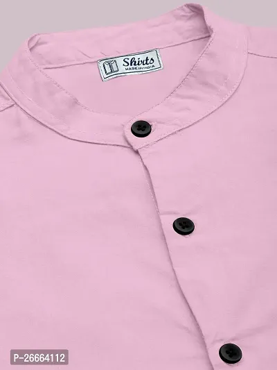 Stylish Pink Cotton Blend Solid Long Sleeves Casual Shirts For Men-thumb4