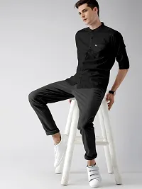 Stylish Black Pure Cotton Solid Long Sleeves Casual Shirts For Men-thumb3