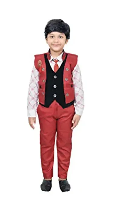 Stylish Blend Shirt Waistcoat and Pant Set For Boys