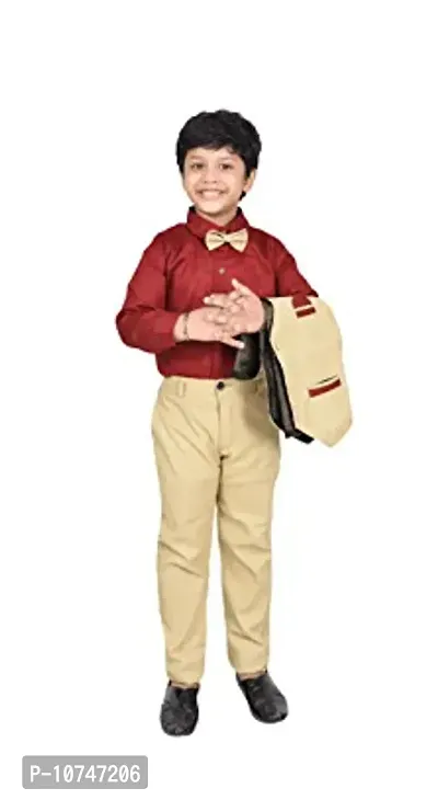 Stylish Cotton Blend Shirt Waistcoat and Pant Set For Boys-thumb0