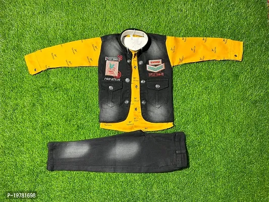 Fabulous Yellow Cotton Solid Shirts with Jeans For Boys