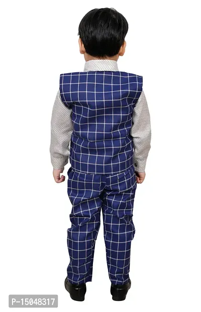 Fabulous Navy Blue Cotton Printed Shirts with Jeans And Waistcoat Set For Boys-thumb2