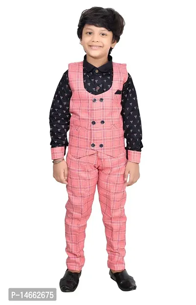 Fabulous Pink Cotton Solid Tops with Trousers For Boys