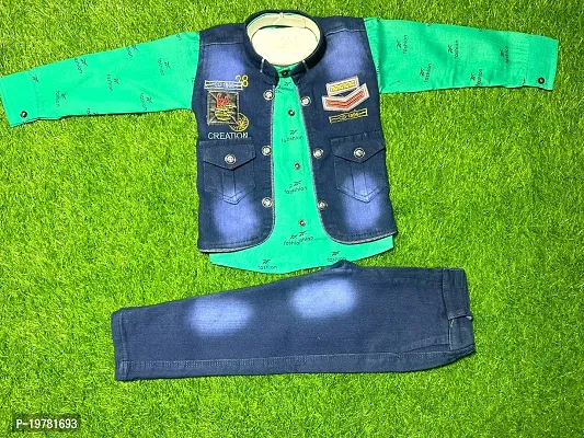 Fabulous Green Cotton Solid Shirts with Jeans For Boys