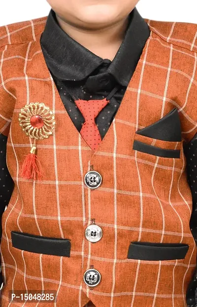 Fabulous Orange Cotton Printed Shirts with Jeans And Waistcoat Set For Boys-thumb3