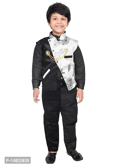 Fabulous Black Cotton Solid Shirts with Bottom And Jacket Set For Boys