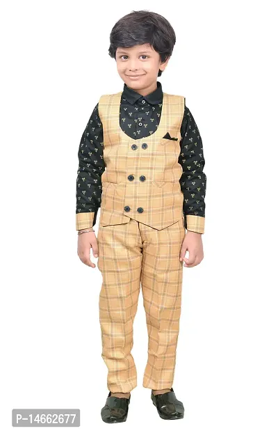 Fabulous Yellow Cotton Solid Tops with Trousers For Boys