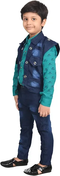 Fabulous Blue Cotton Solid Shirts with Jeans For Boys-thumb4