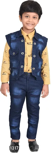 Fabulous Yellow Cotton Solid Shirts with Jeans For Boys-thumb0