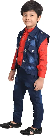 Fabulous Red Cotton Solid Shirts with Jeans For Boys-thumb3
