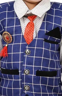 Fabulous Navy Blue Cotton Printed Shirts with Jeans And Waistcoat Set For Boys-thumb2