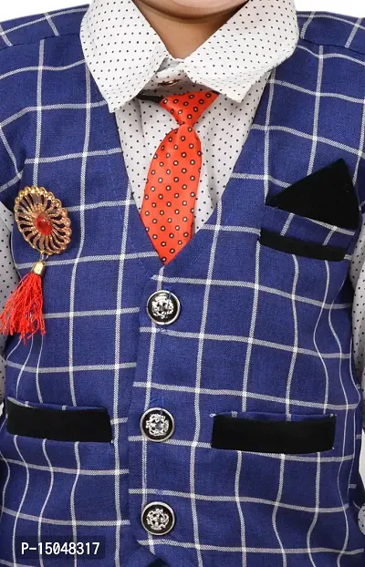 Fabulous Navy Blue Cotton Printed Shirts with Jeans And Waistcoat Set For Boys-thumb3