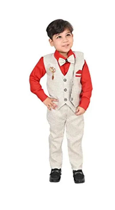 Stylish Blend Shirt Waistcoat and Pant Set For Boys