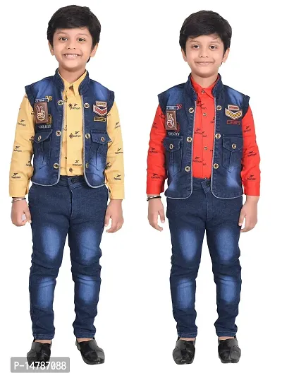 Fabulous Cotton Printed Shirts with Jeans And Jackets For Boys- Set Of 2