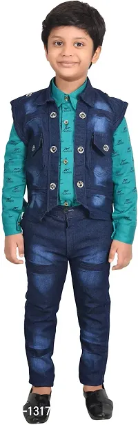 Fabulous Blue Cotton Solid Shirts with Jeans For Boys