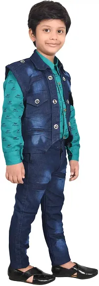 Fabulous Blue Cotton Solid Shirts with Jeans For Boys-thumb2