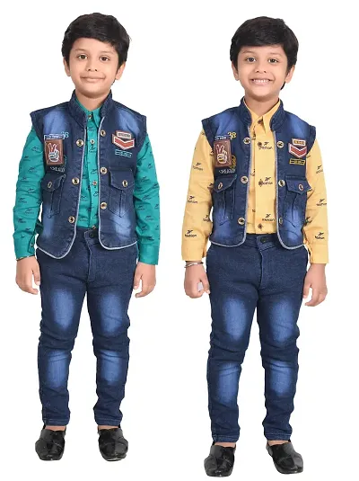 Fabulous Shirts with Jeans And Jackets For Boys- Set Of 2