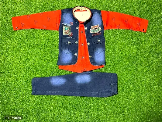 Fabulous Red Cotton Solid Shirts with Jeans For Boys