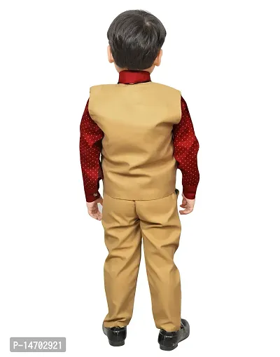 Fabulous Beige Cotton Solid Tops with Trousers For Boys-thumb2