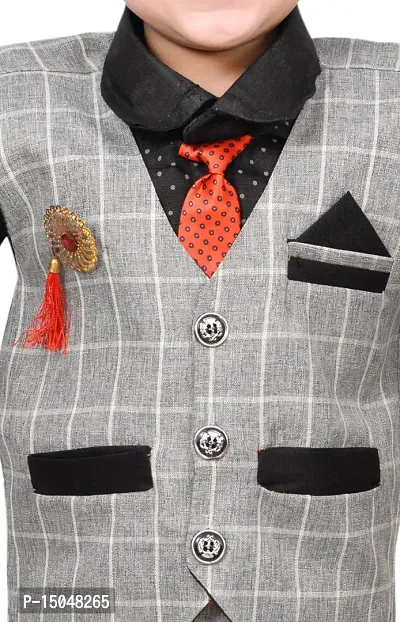 Fabulous Grey Cotton Printed Shirts with Jeans And Waistcoat Set For Boys-thumb3