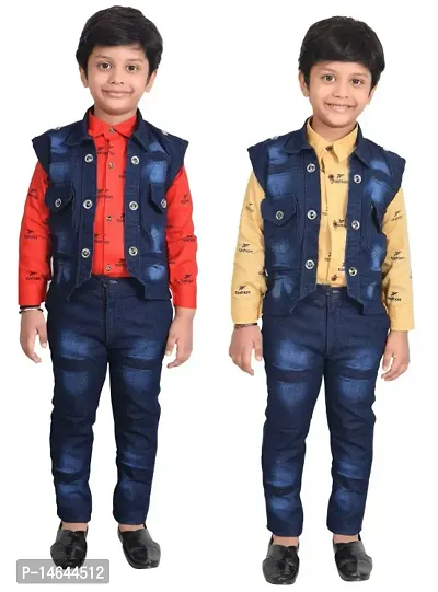 Fabulous Cotton Solid Tops with Trousers with Jacket For Boys-thumb0