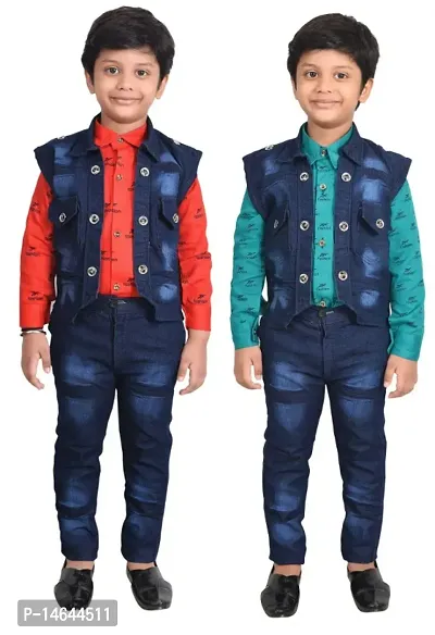 Fabulous Cotton Solid Tops with Trousers with Jacket For Boys-thumb0