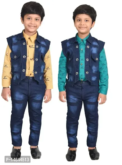 Fabulous Cotton Solid Tops with Trousers with Jacket For Boys