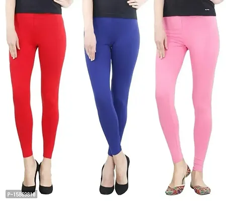 Stylish Fancy Cotton Solid Leggings For Women Pack Of 3-thumb0