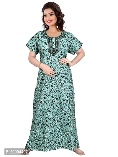 Stylish Green Cotton Printed Nighty For Women-thumb0