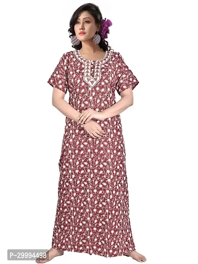 Stylish Brown Cotton Printed Nighty For Women-thumb0