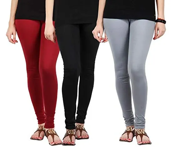 Stylish Cotton Lycra Solid Leggings For Women - Pack Of 3