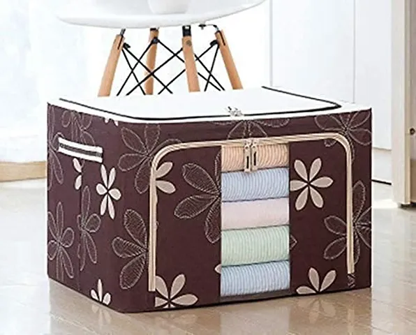 Clothes Storage Box,Pack of 1, Multi, 66 Litre, Rectangular Foldable Clothes Storage Box/bin Boxes Extra Foldable Stackable Container Organizer,Cloth Storage Bags with Zip