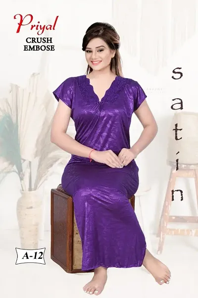 Classic Satin Solid Nighty for Women