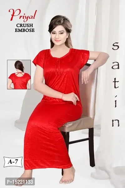 Womens Satin Silk Solid Maxi Nighty | Night Gown| Nightdress
